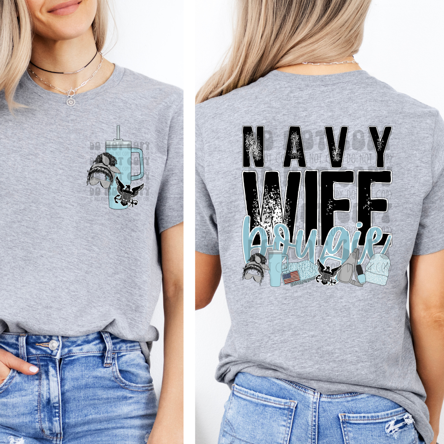 NAVY WIFE BOUGIE W/ POCKET - DTF TRANSFER
