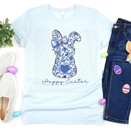 HAPPY EASTER LACE BLUE BUNNY - DTF TRANSFER