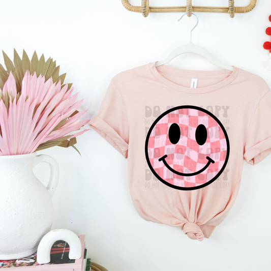 PINK CHECKERED SMILEY - DTF TRANSFER