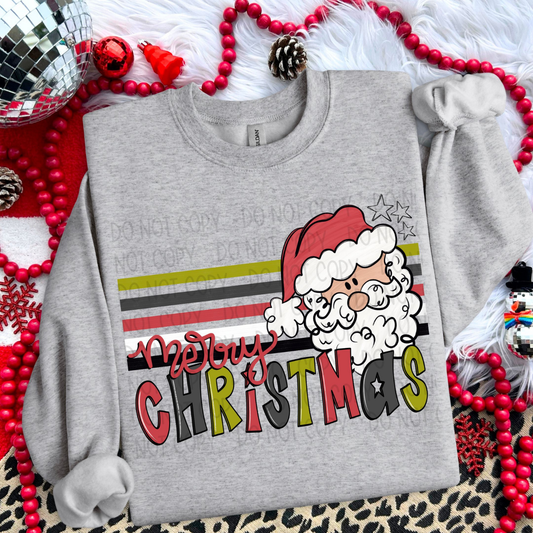 WHIMSICAL SANTA RETRO STRIPE MERRY CHRISTMAS - DTF TRANSFER