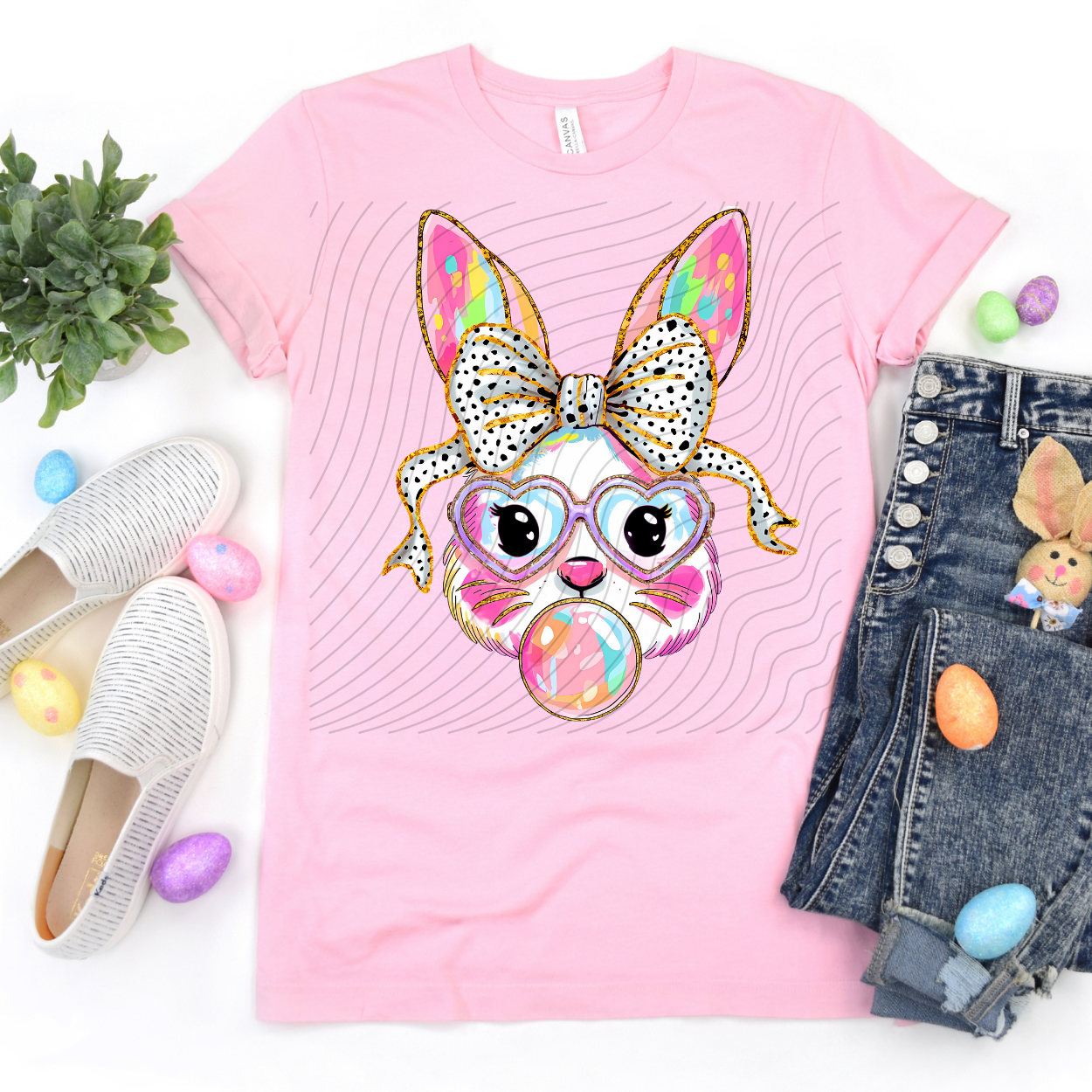 COLORFUL BUBBLE GUM BUNNY - DTF TRANSFER
