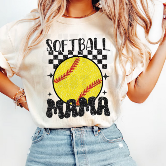 SOFTBALL MAMA FAUX GLITTER - DTF TRANSFER