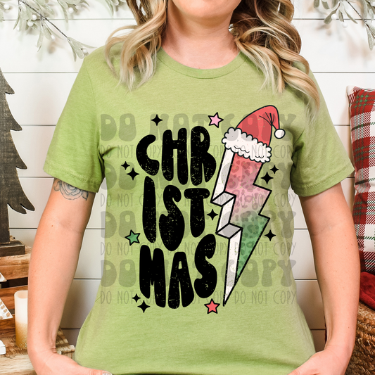 CHRISTMAS SANTA HAT BOLT - BLACK DISTRESSED - DTF TRANSFER