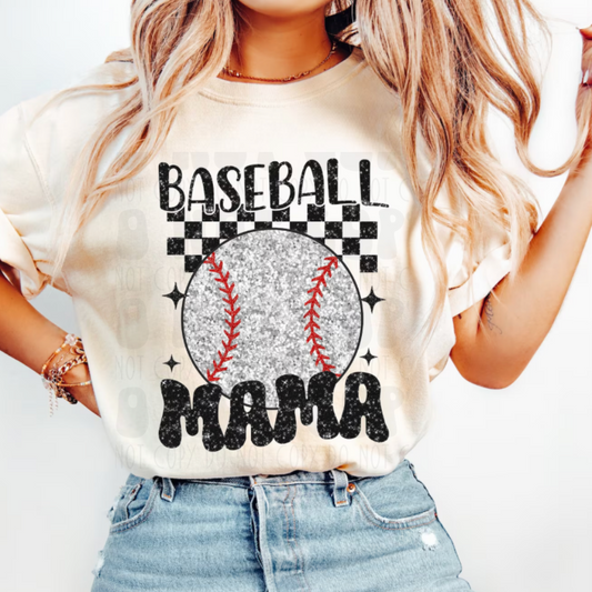 BASEBALL MAMA FAUX GLITTER - DTF TRANSFER