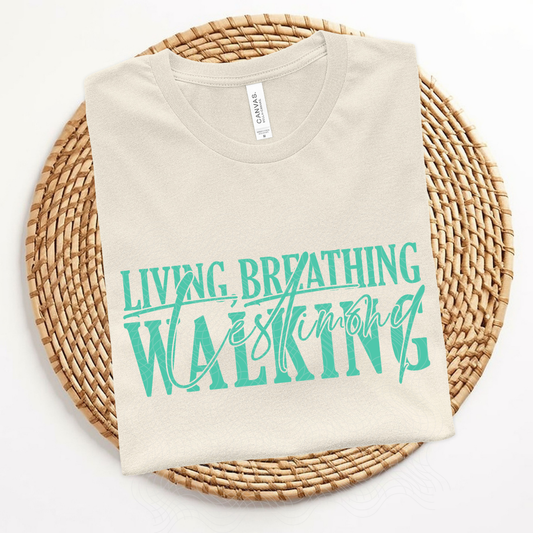 LIVING BREATHING WALKING TESTIMONY BLUE - DTF TRANSFER