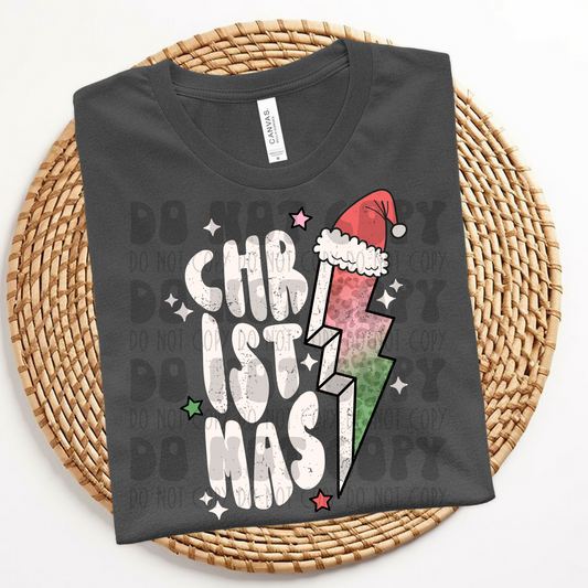 CHRISTMAS SANTA HAT BOLT - WHITE DISTRESSED - DTF TRANSFER