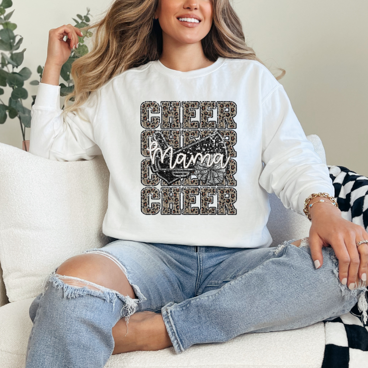 LEOPARD CHEER MAMA FAUX SEQUINS - DTF TRANSFER