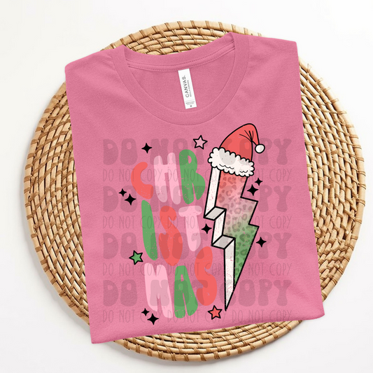 CHRISTMAS SANTA HAT BOLT - RED/GREEN BLACK STARS DISTRESSED - DTF TRANSFER