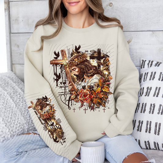 FAITH ORANGE FLOWERS W/ SLEEVE - DTF TRANSFER