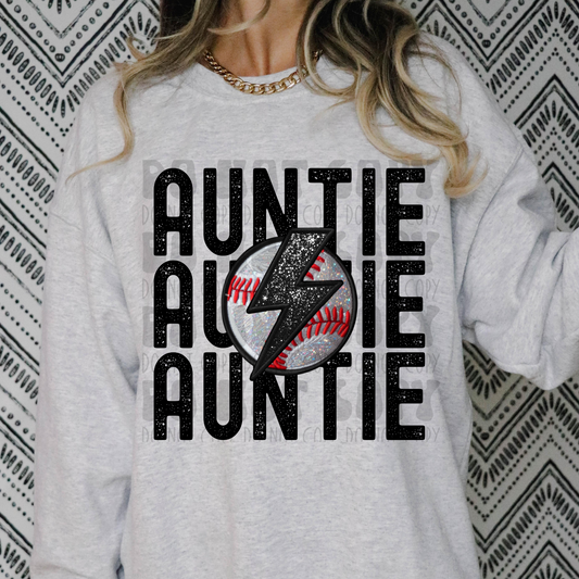 STACKED AUNTIE FAUX EMBROIDERY BASEBALL - DTF TRANSFER