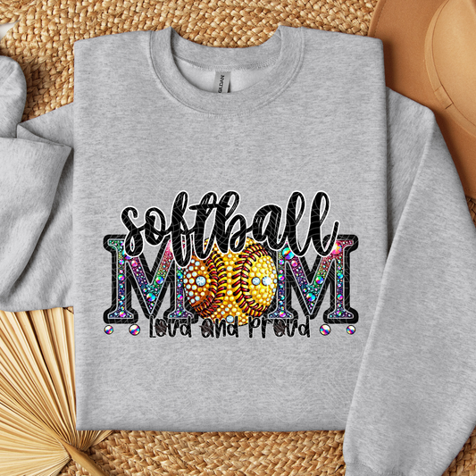SOFTBALL MOM RHINESTONE BLK - DTF TRANSFER