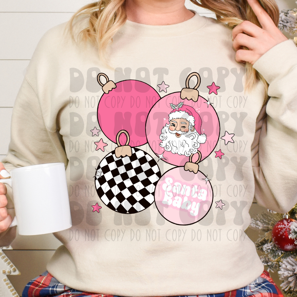 PINK BULBS, SANTA BABY/SANTA/CHECKERED - DTF TRANSFER