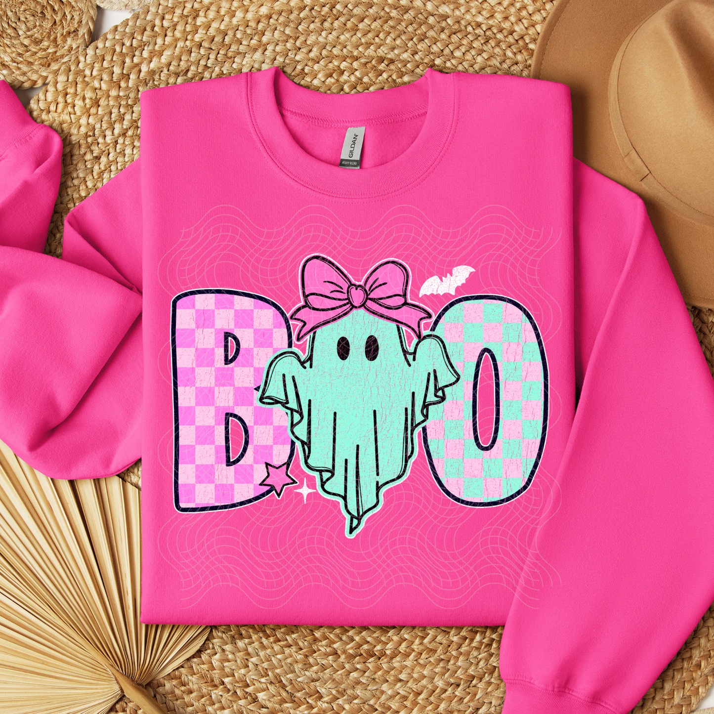 BOO GHOST, WHITE DISTRESSED - DTF TRANSFER