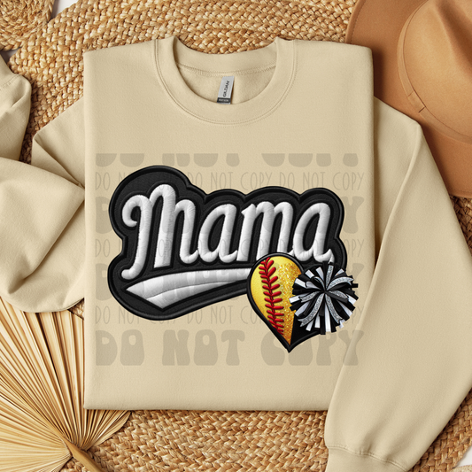 MAMA FAUX EMBROIDERY SOFTBALL/CHEER - DTF TRANSFER