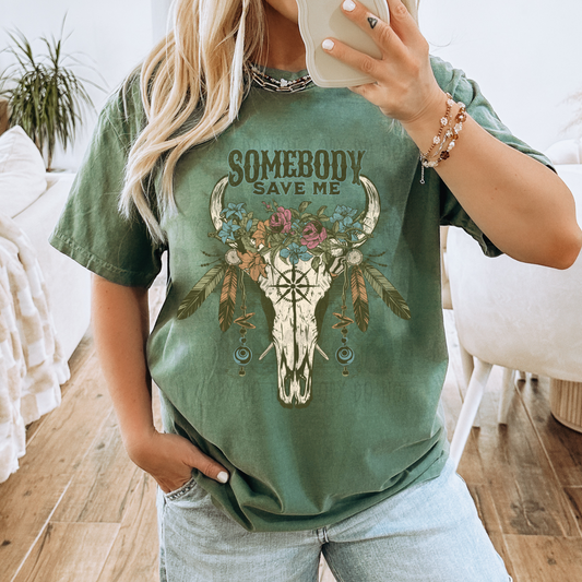 SOMEBODY SAVE ME SKULL FEATHERS - DTF TRANSFER