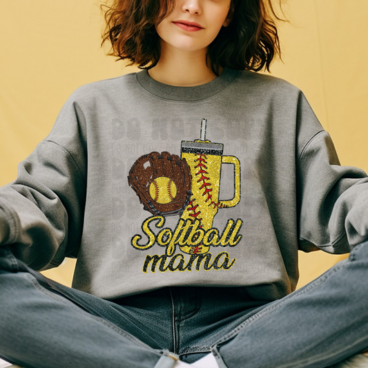 SOFTBALL MAMA FAUX GLITTER - DTF TRANSFER