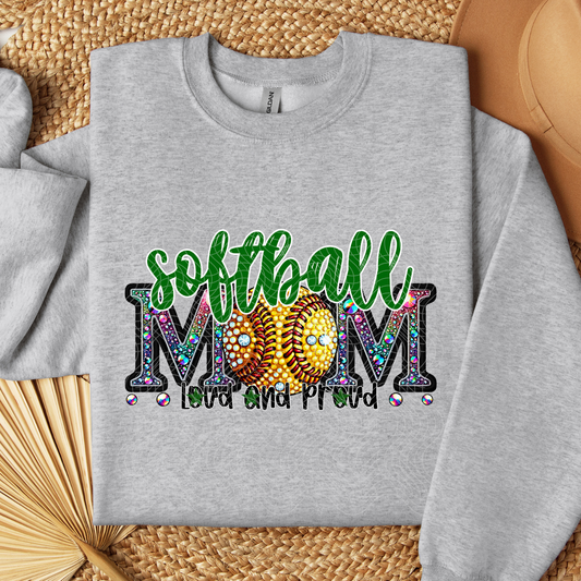 SOFTBALL MOM RHINESTONE GREEN - DTF TRANSFER