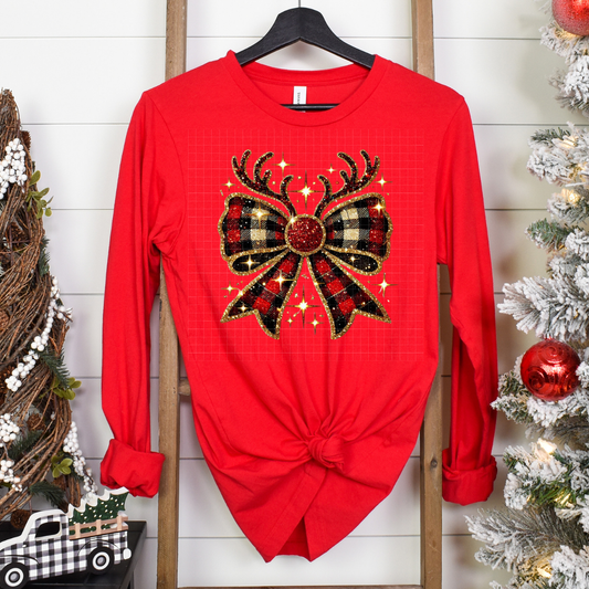 PLAID FAUX GLITTER BOW - DTF TRANSFER
