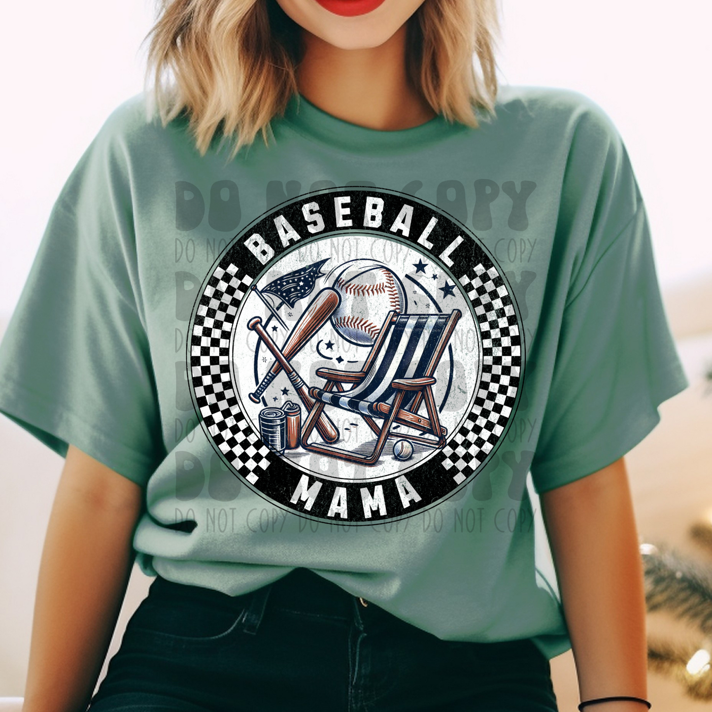 BASEBALL MAMA, CHECKERED CIRCLE - DTF TRANSFER