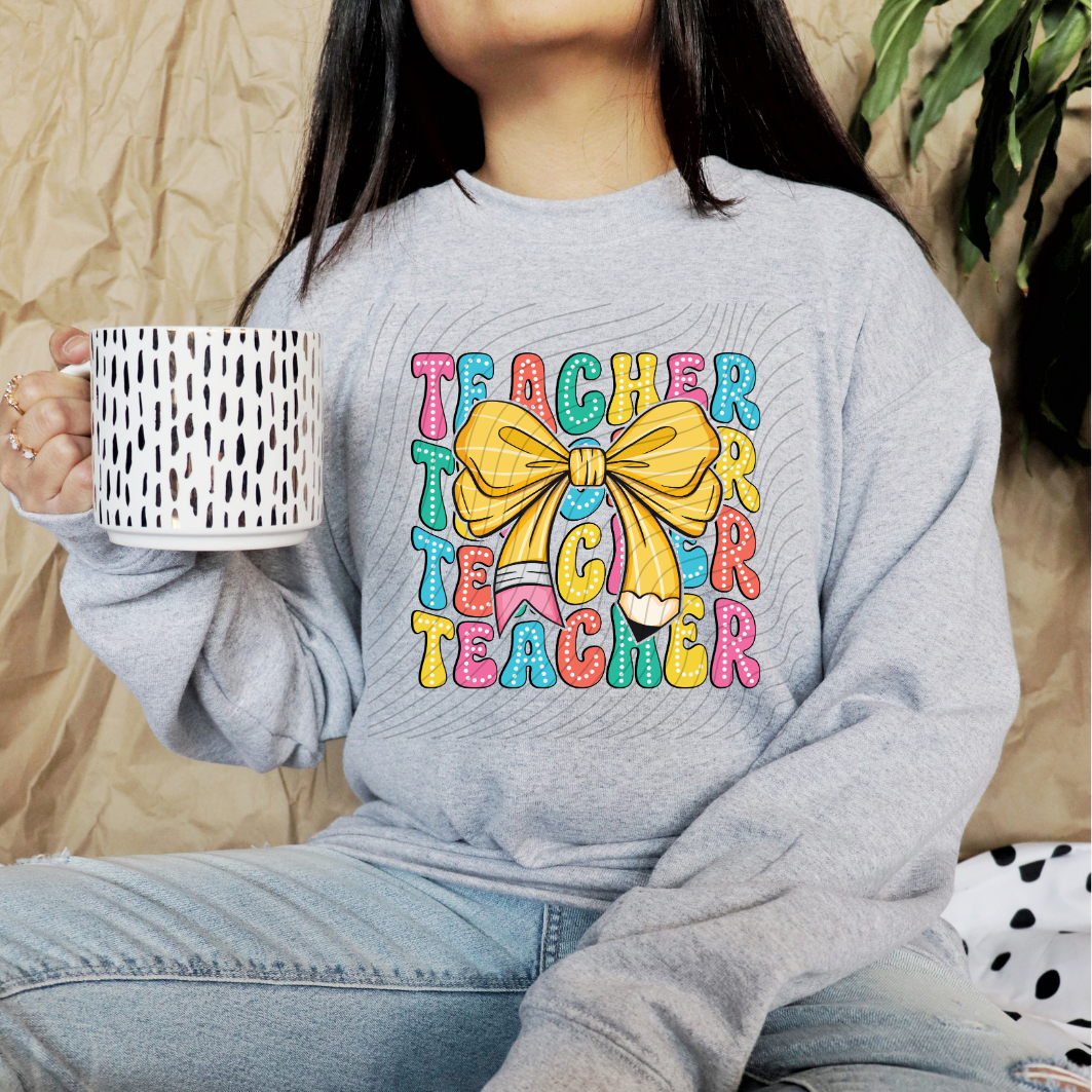 TEACHER DOTED STACKED BOW PENCIL - DTF TRANSFER