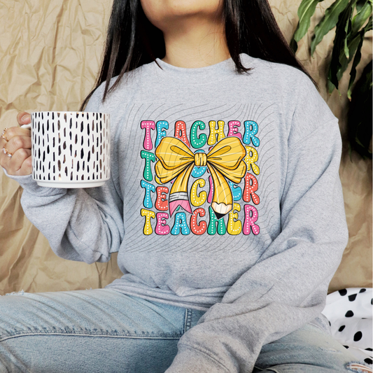 TEACHER DOTED STACKED BOW PENCIL - DTF TRANSFER