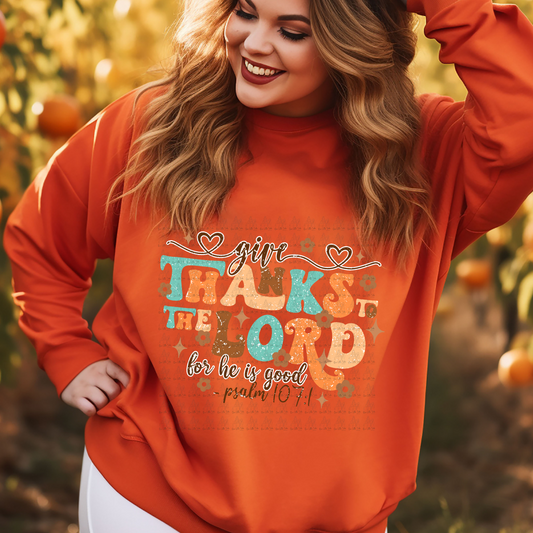 THANKS TO THE LORD ORANGE AND TEAL - DISTRESSED - DTF TRANSFER