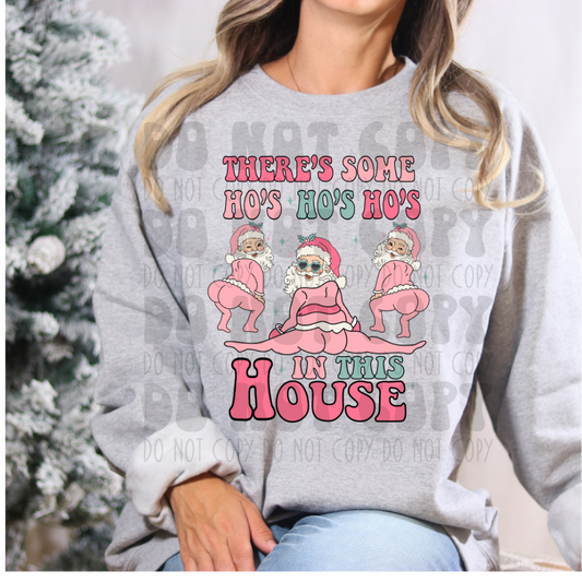 HO HO HOS IN THIS HOUSE - PINK BLK OUTLINE - DTF TRANSFER