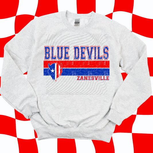 ZANESVILLE BLUE DEVILS DISTRESS STRIPE - DTF TRANSFER