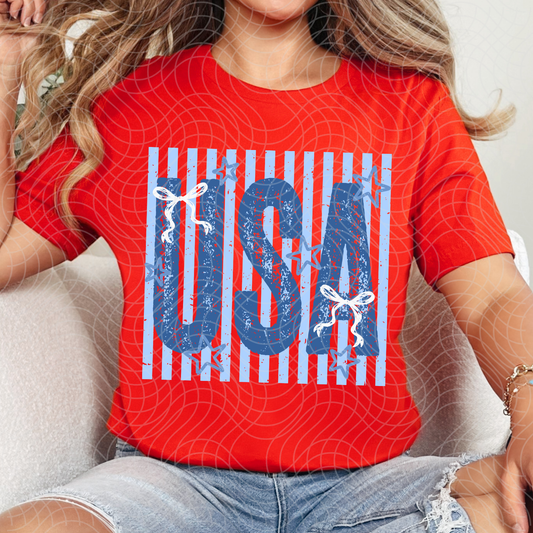 USA STRIPE BLUE, WHITE BOWS - DTF TRANSFER