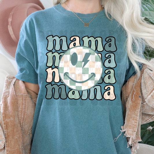 MAMA CHECKERED SMILEY BLUE/TEALS - DTF TRANSFER