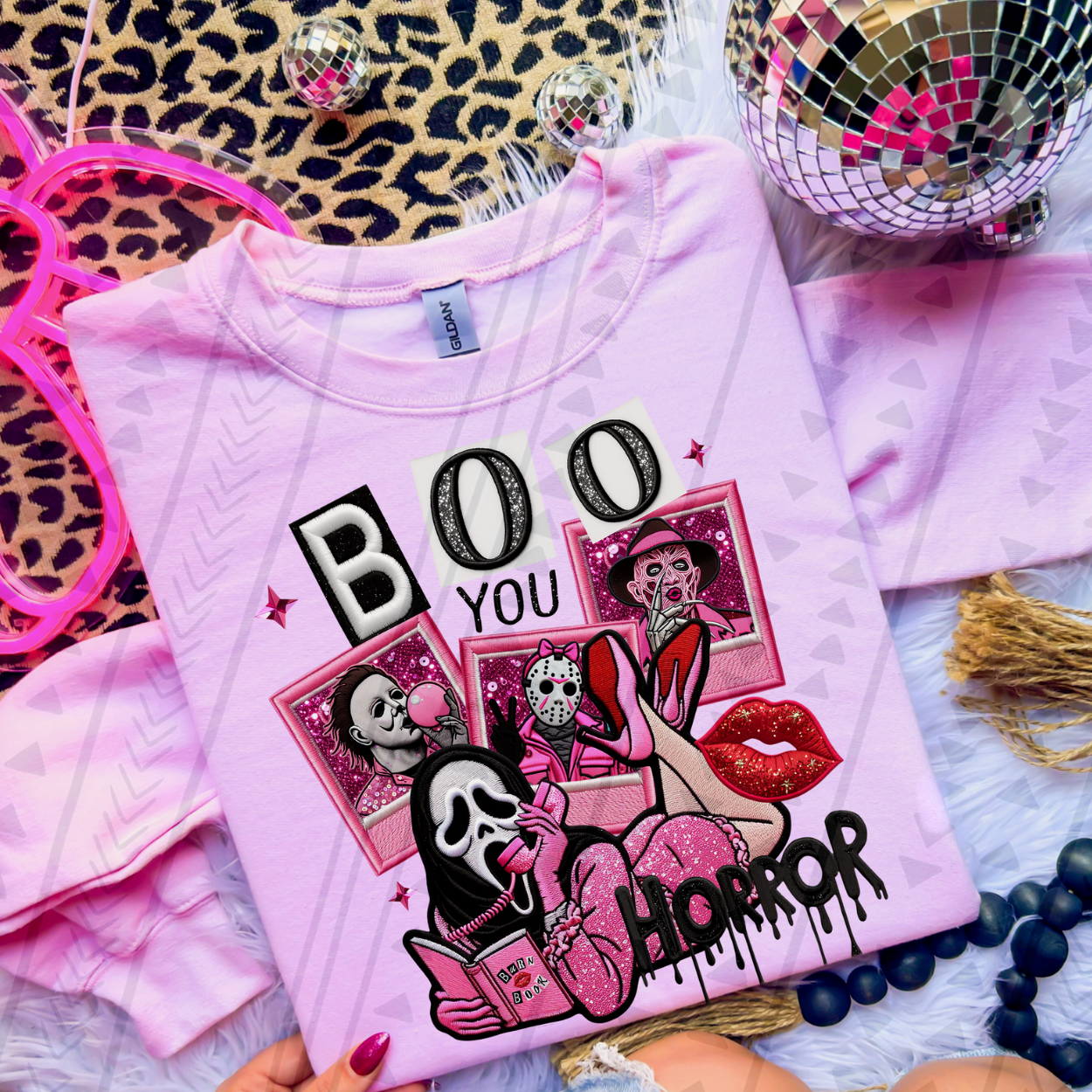 BOO YOU HORROR PINK FAUX EMBROIDERY - DTF TRANSFER