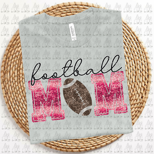 FOOTBALL MOM - PINK W/ DAKRER BALL - FAUX SEQUINS - DTF TRANSFER