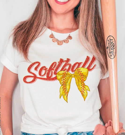 SOFTBALL W/ BOW - DTF TRANSFER