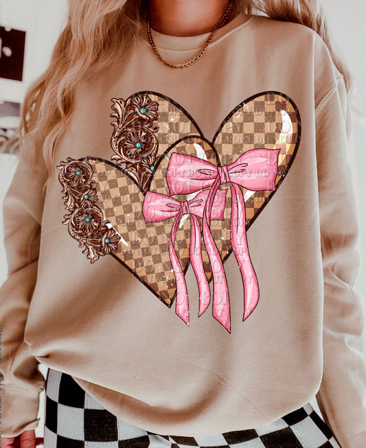 CHECKERED BROWN HEARTS - DTF TRANSFER