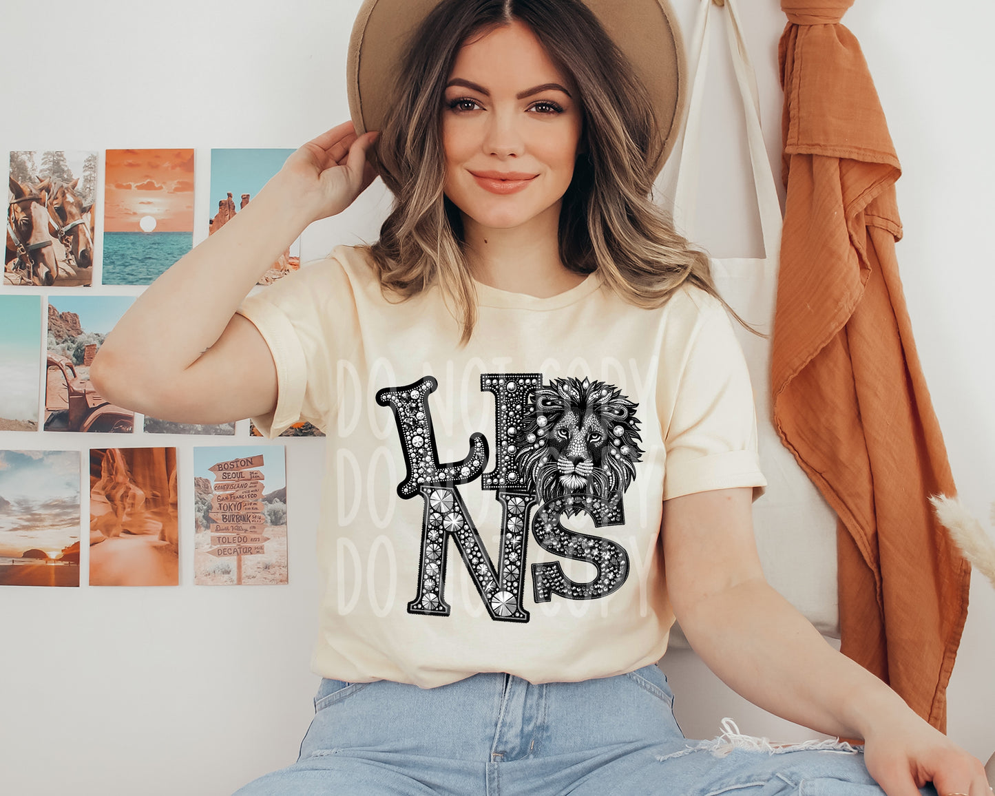 LIONS RHINESTONE MASCOT - DTF TRANSFER