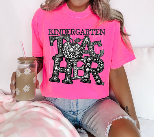 KINDERGARTEN TEACHER RHINESTONES - DTF TRANSFER
