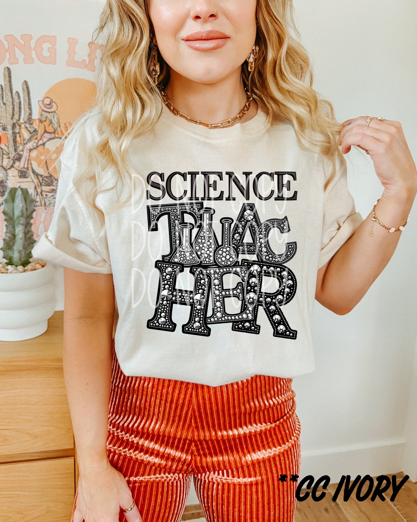 SCIENCE TEACHER RHINESTONES - DTF TRANSFER