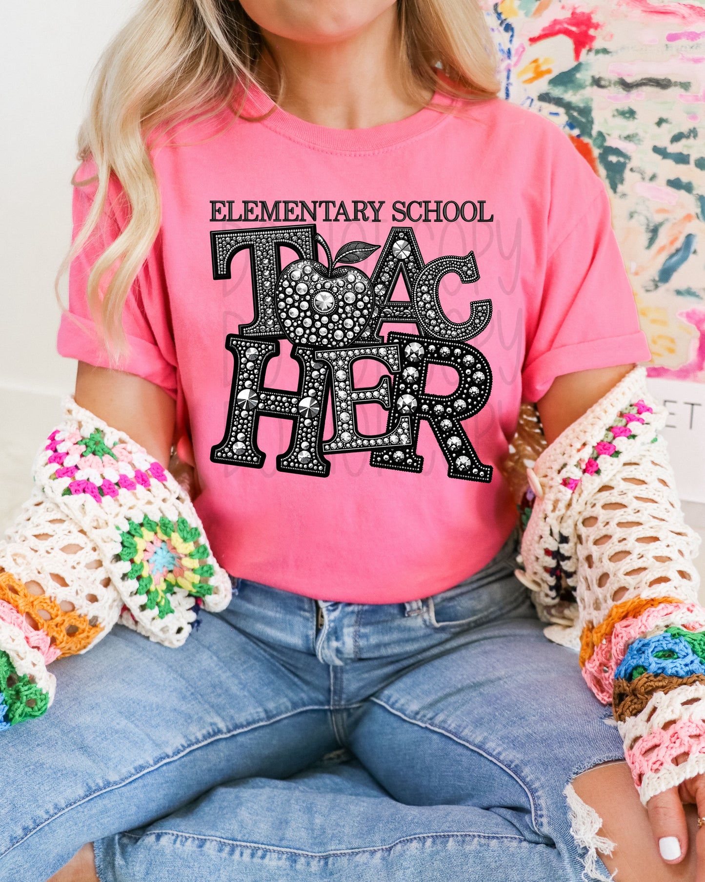 ELEMENTARY SCHOOL TEACHER RHINESTONES - DTF TRANSFER