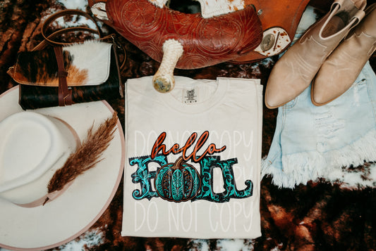HELLO FALL TURQUOISE - DTF TRANSFER
