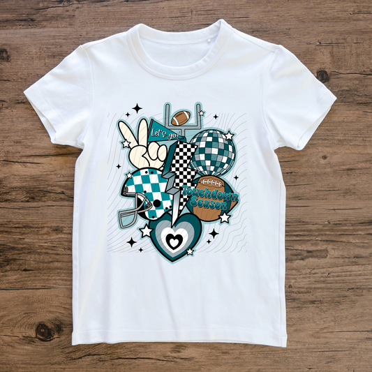 RETRO FOOTBALL COLLAGE - BLK & DRK TEAL - DTF TRANSFER