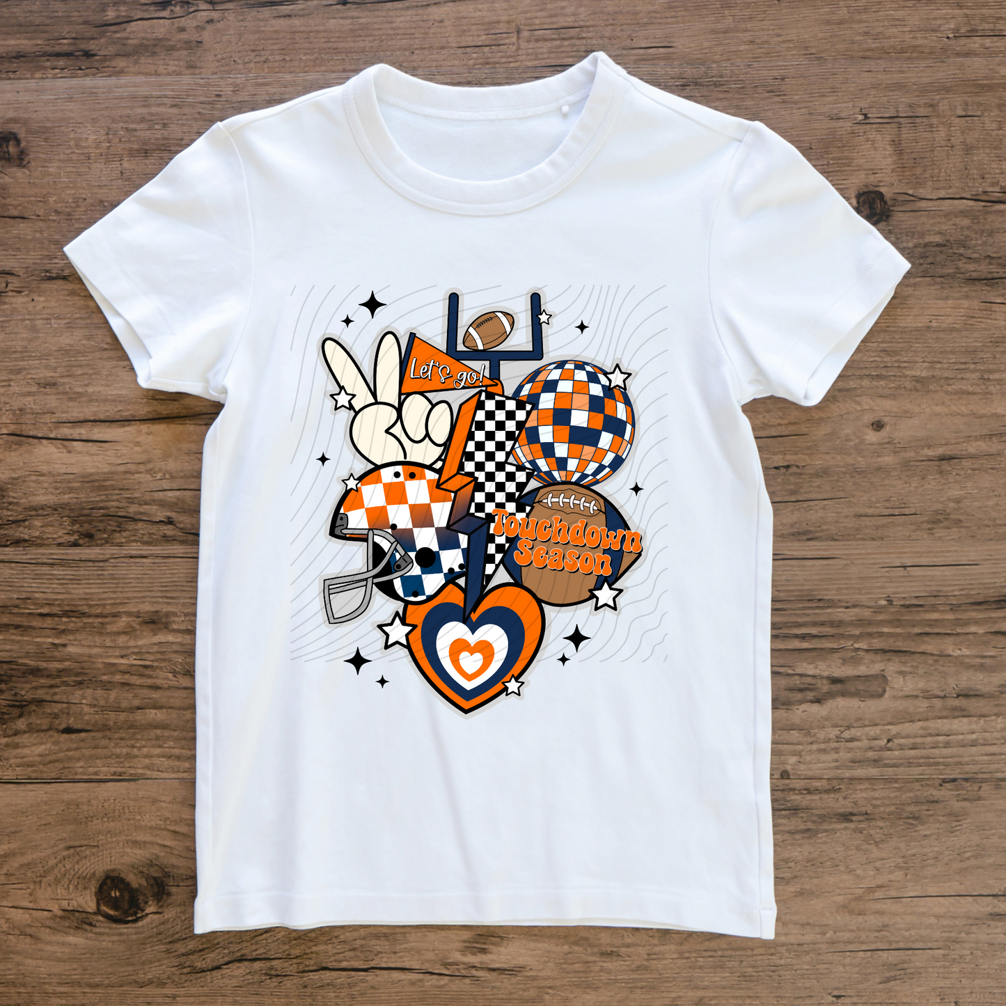 RETRO FOOTBALL COLLAGE - NAVY & ORANGE - DTF TRANSFER