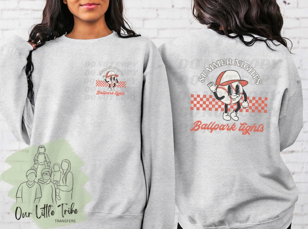 SUMMER NIGHTS BASEBALL - BACK PRINT - CLEAR FILM FULL COLOR SCREEN PRINT